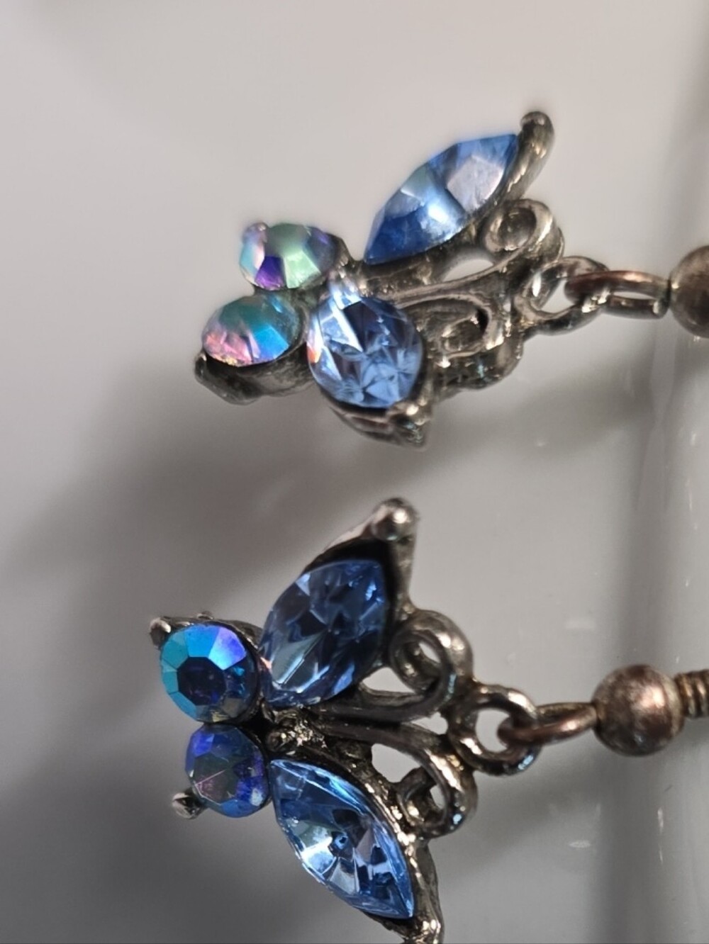 Blue Crystal Butterfly Drop Earrings